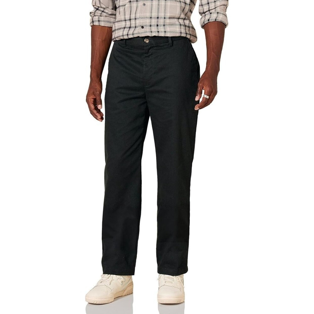 Amazon Essentials Men's Chino Pant 33Wx32L Black Classic-Fit Flat-Front Straight